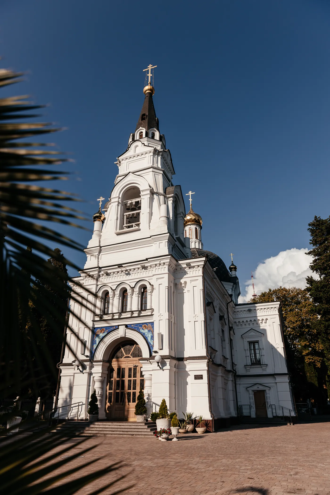 The Cathedral of Archangel Michael in Sochi: the bell tower with its tent roof and domes