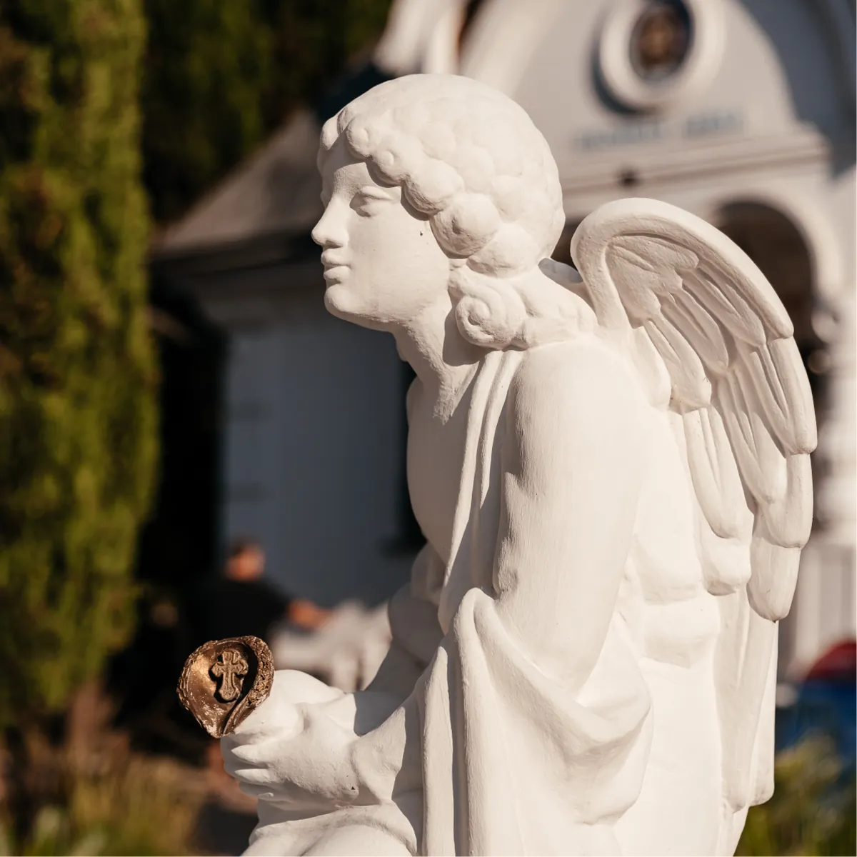 An angel sculpture in the cathedral courtyard
